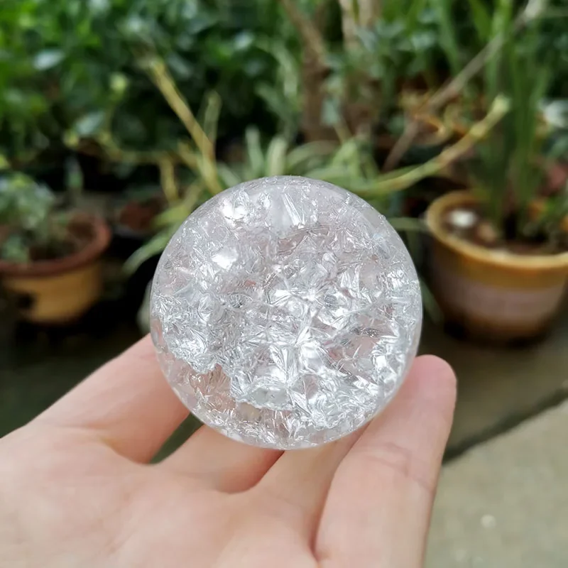 5/6cm Crystal Ice Crack Ball with Stand Glass Sphere Feng Shui Ornament Rocky Water Fountain Decor Sphere Home Decor Figurine