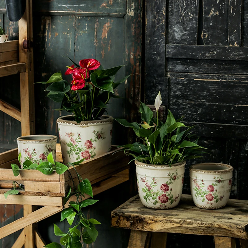 Imagem -06 - Vaso de Flores de Cerâmica Retro Rosa Francesa Pastoral Criativa Pátio ao ar Livre Grandes Vasos de Jardim e Plantadores Decorações de Casa