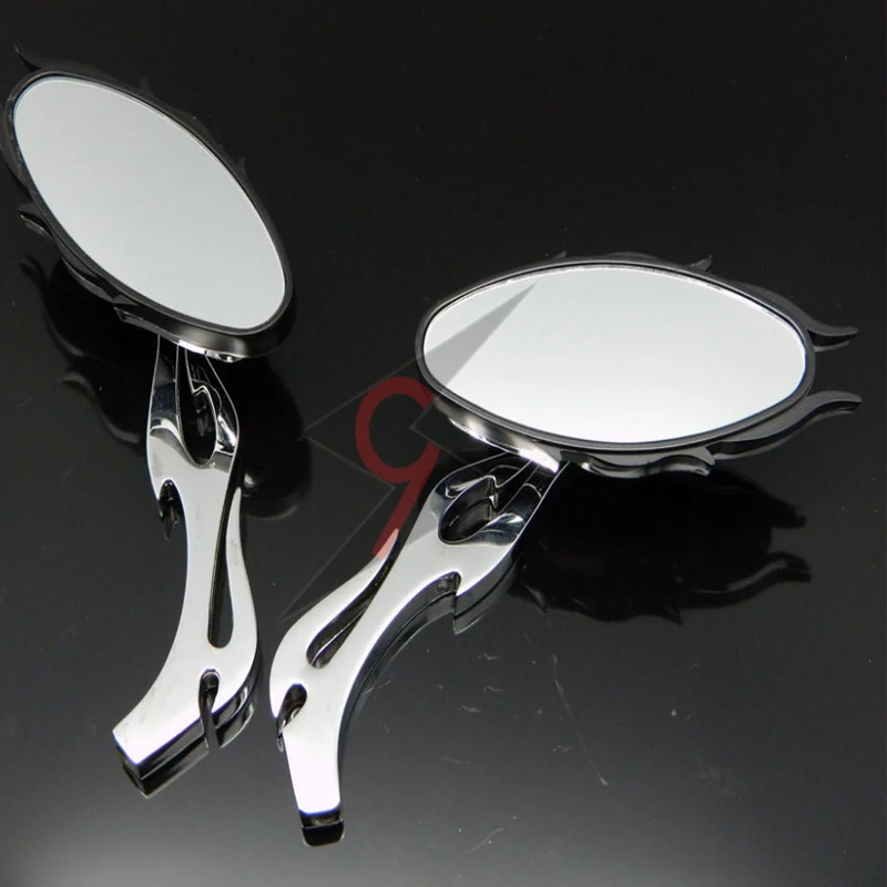 Motorcycle Mirror for Honda CB650R Yamaha Suzuki Kawasaki Cruiser Chopper Bobber Custom Chrome Flame Oval Rearview Side Mirrors