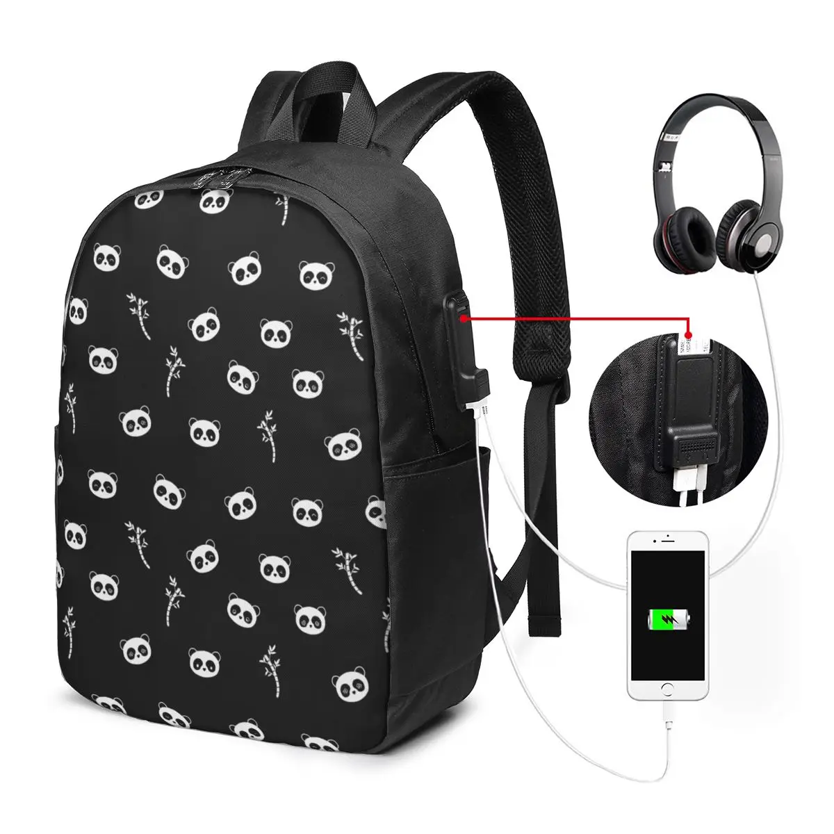 Cute Cartoon Panda Pattern Backpack Travel Notebook Bag Computer College Student School Bag Laptop Shoulder Bags for Men Women