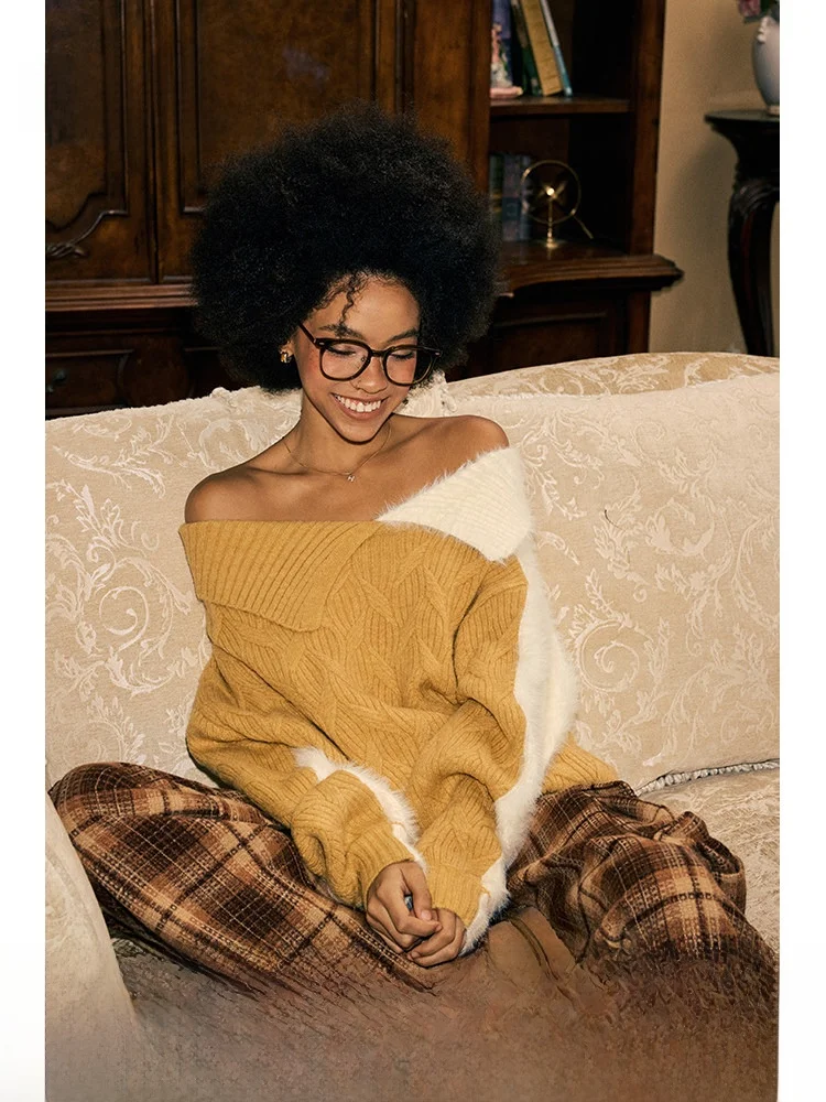 

Женский вязаный свитер BeerBro American Sle Spicy Girl на одно плечо, осенне-зимний, модный, уличный стиль