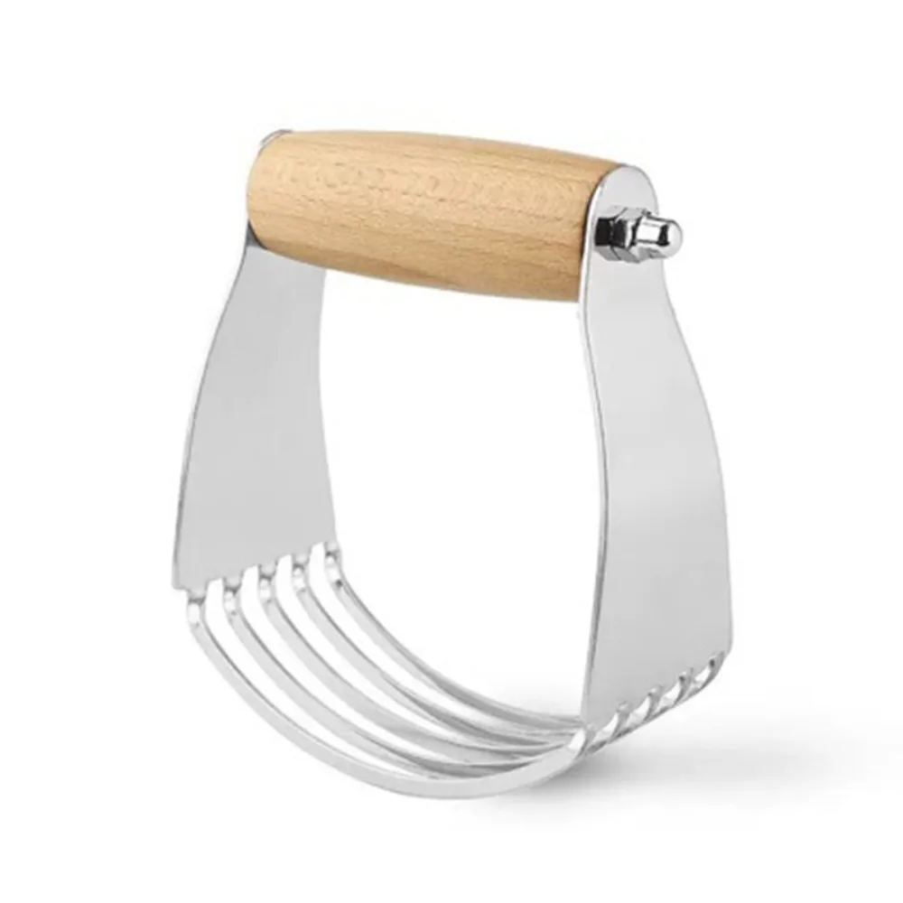 

Egg Beater Manual Dough Blender Stainless Steel Curved Design Flour Cutter Wood Handle Dough Mixer Fruit Puree