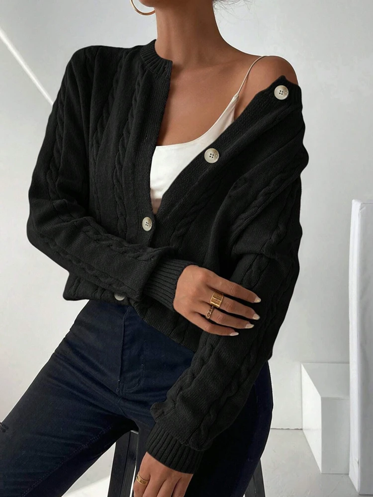Women's Elegant Knitwear Cardigan Sweater Fried Dough Twists Button up Fashion Upper Garment Casual Comfortable Knit Sweater