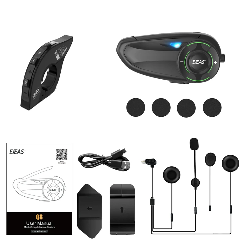 NONE EJEAS Q8 Motorradhelm-Gegensprechanlage, Headset, Gegensprechanlage, Mesh3.0 + 5G + Bluetooth, für 6 Fahrer, sprechende Gegensprechanlage, Musik, gemeinsame Nutzung, IP67 6
