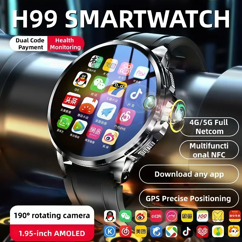 

New H99 SmartWatch SIM Insert Model 1.95 inch AMOLED HD Spherical Screen 128G Memory Video Chat Global Calling Man Watch