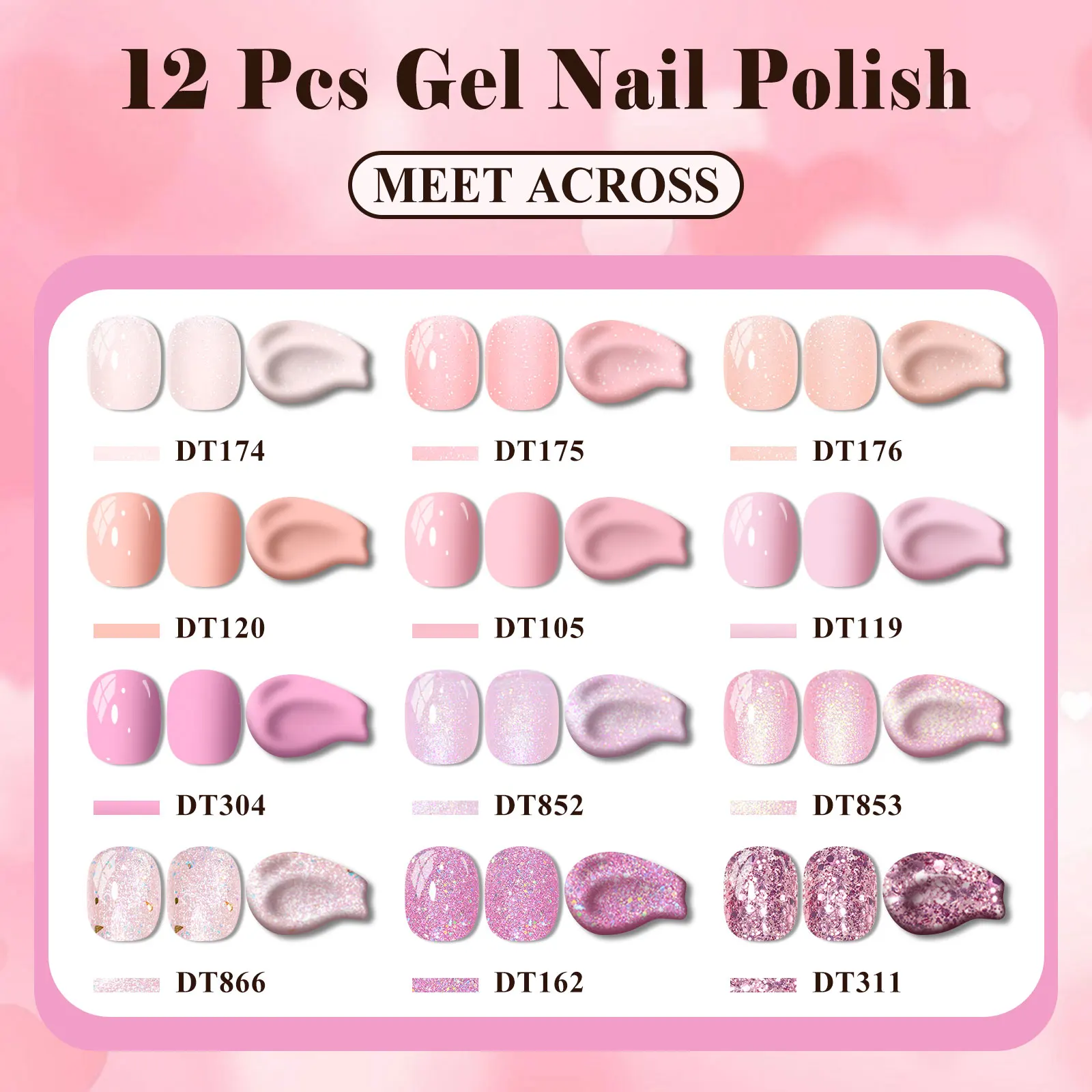 

12pc Nude Pink Nail Gel Set TPO HEMA Free DIY Manicure Nail Art for Nails Home Salon UV LED Curing Easy to Apply Quick Dry