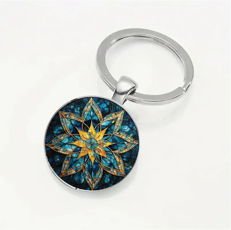 Picture 4: 1pc Retro Style Datura Mandala Keychain, Fun Themed Accessory, Artistic Gift For Sea Lovers