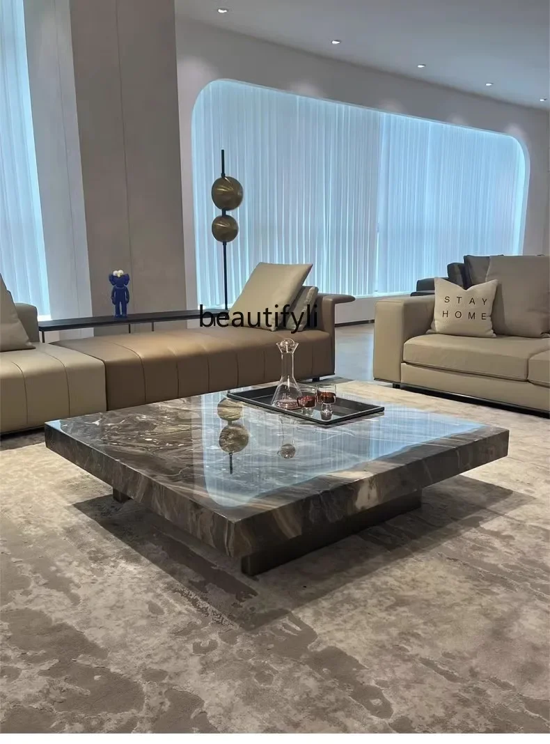 

Marble box coffee table living room household large apartment light luxury high-end luxury stone square