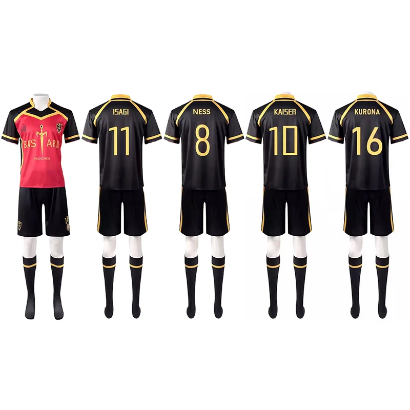 Anime Blue Lock Cosplay Bachira Meguru Isagi Yoichi Kaiser Kurona Kunigami Rensuke Cosplay disfraz negro rojo Jersey calcetines conjunto