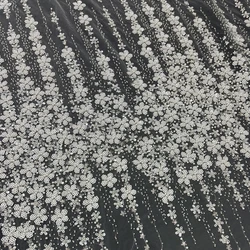 135CM Wide 2D Sequined Pearls Beading Lace Fabric Off White 2023 NEW Bridal Dress Making Lace Accessory 1 Yard