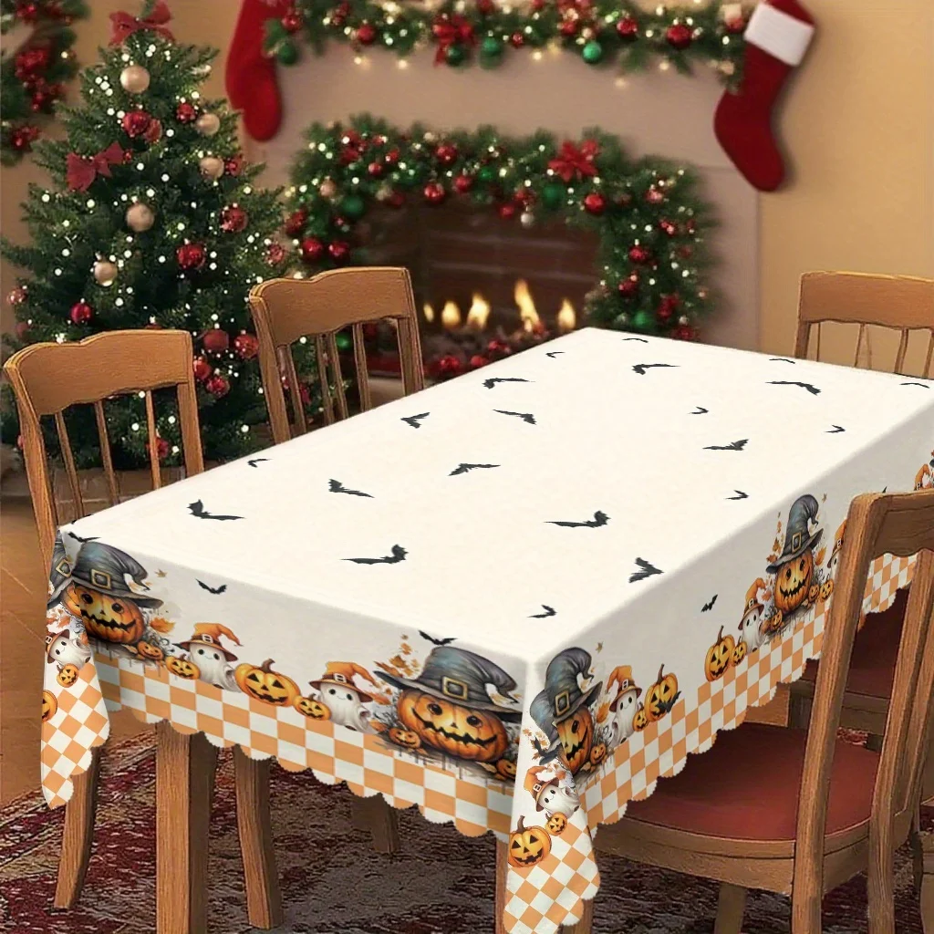 1 piece, Halloween pumpkin spider web pattern tablecloth for dining table, Back-to-School Seasonzyc
