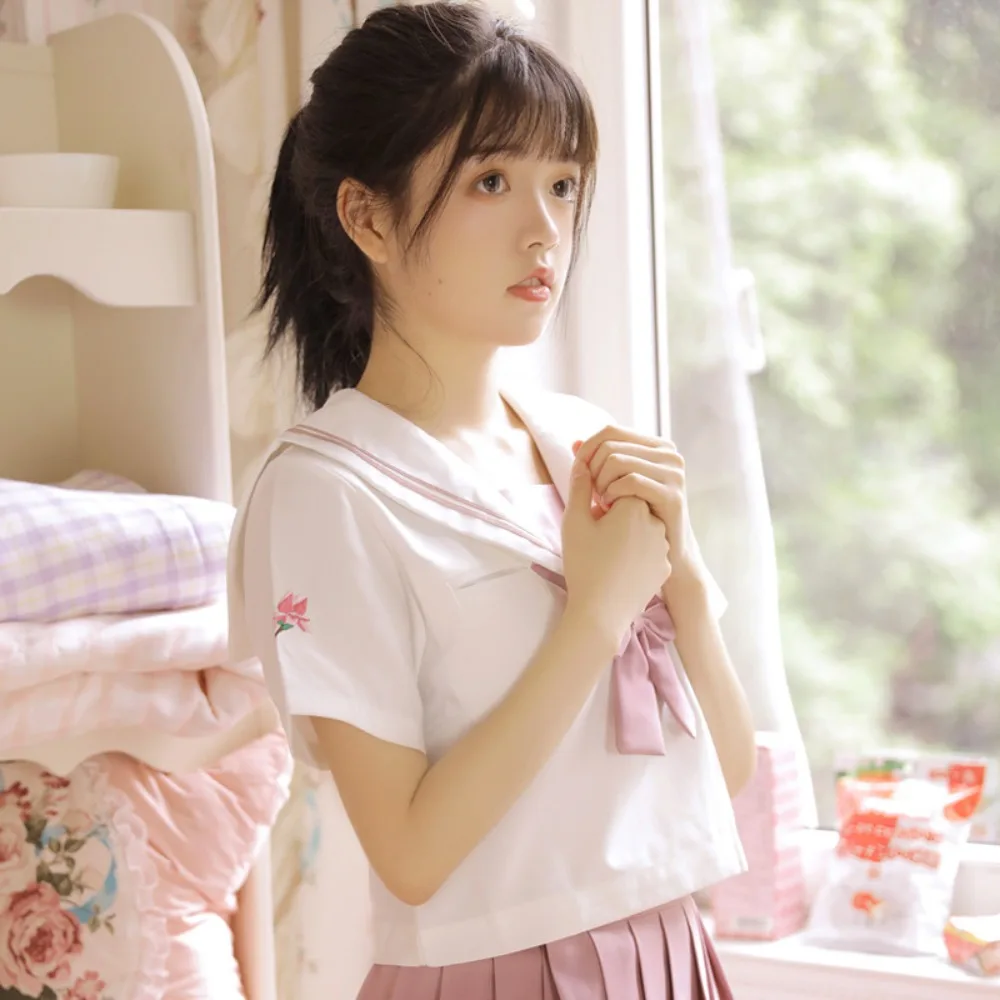 Japanese short Sleeve Mid-Layer Sailor JK School Uniform Skirt Set,Classic Student Outfit For Daily Campus Wear & Anime Cosplay