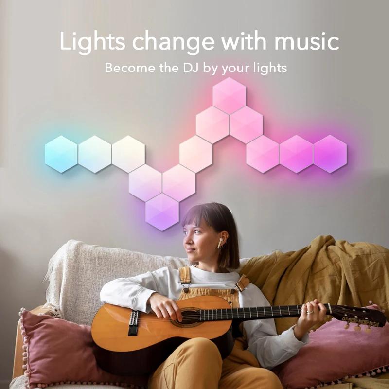 MARPOU Smart DIY Wall Lamps RGB Bedside Lamp with Tuya APP/Remote Control LED Interior Night Light for Game Room Bedroom Decor