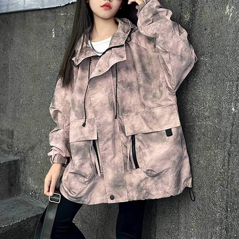 Girls' printed coat for spring and autumn, trendy and fashionable, children's autumn, middle-aged and large children's hooded