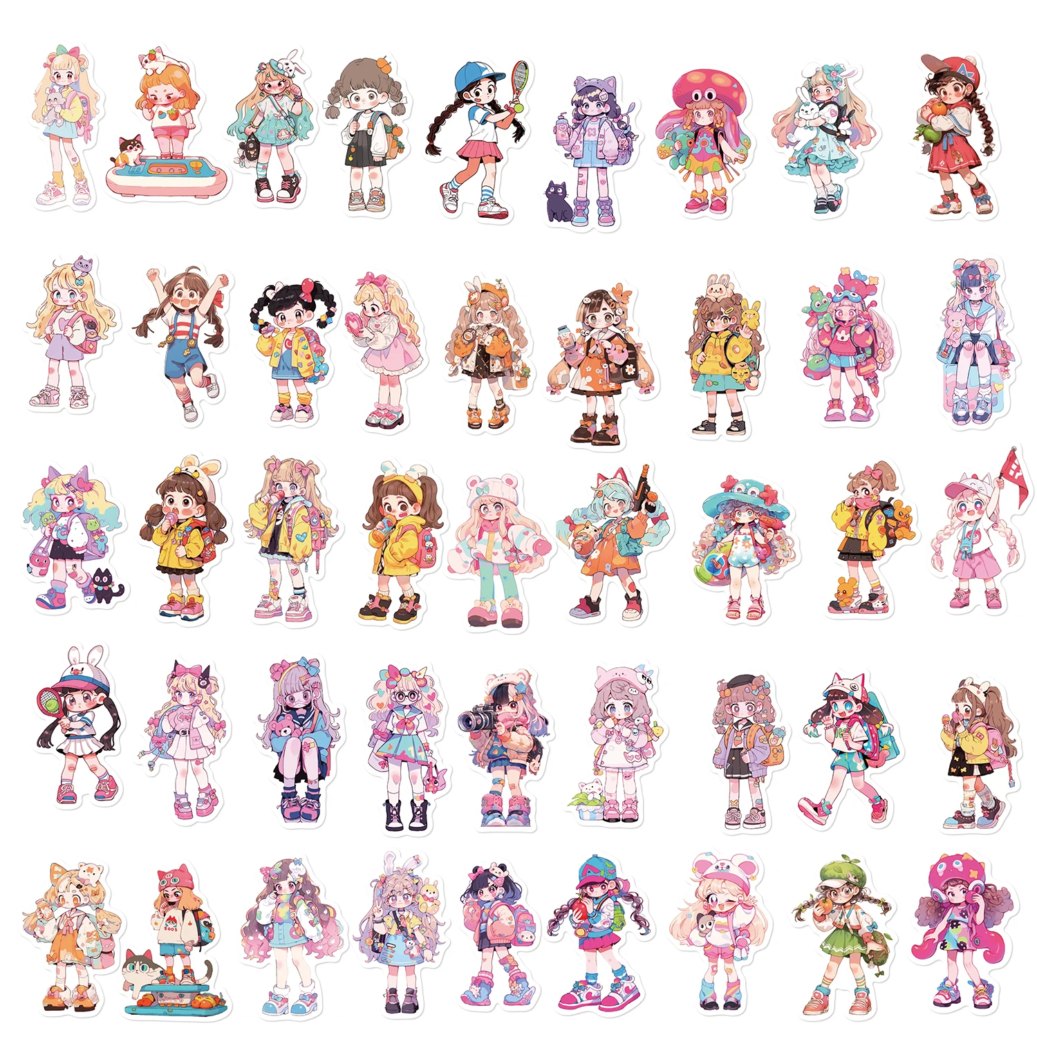 50pcs Beautiful Girl Stickers Fashion Cartoon DIY Skateboard Phone Case Laptop Waterproof Cool Funny Sticker Decals Toy