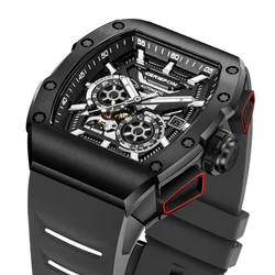 Men's Automatic Watch Mechanical Movement Watches for Men Tonneau Richard Similar Pagani Designs Rubber Strap NH35 reloj hombre