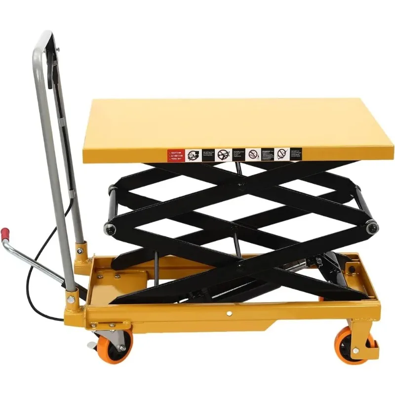 

770lbs Double Scissor Hydraulic Lift Table Cart with 4 Wheels for Material Handling and Transportation, 51" Max. Lift Height Hyd