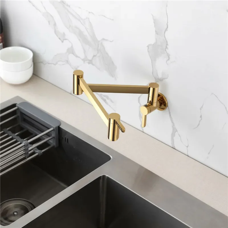 All-copper kitchen faucet, vegetable basin, single cold faucet, telescopic rotary folding, extended sink, stove faucet