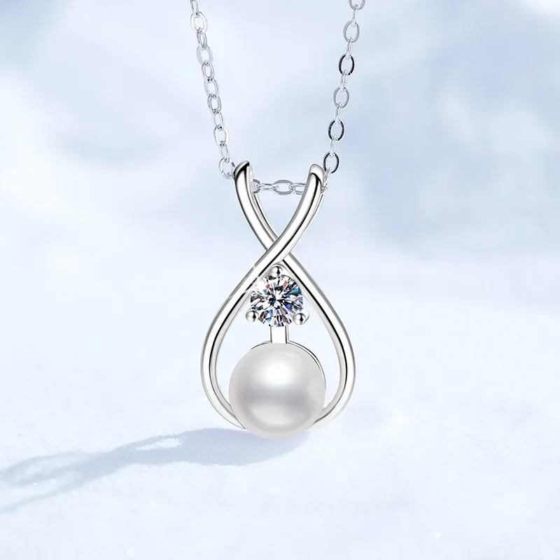 

Real Natural Freshwater Pearls 925 Sterling Silver 0.3ct D Color Moissanite Pendant Necklace for Women Sparkling Party Jewelry