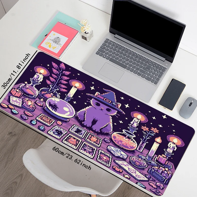 

1PC 900×400, Purple Cute Kitten Large Gaming Mouse Pad with Lock Edge Design,Washable Surface, Non-Slip Bottom for Stable Grip