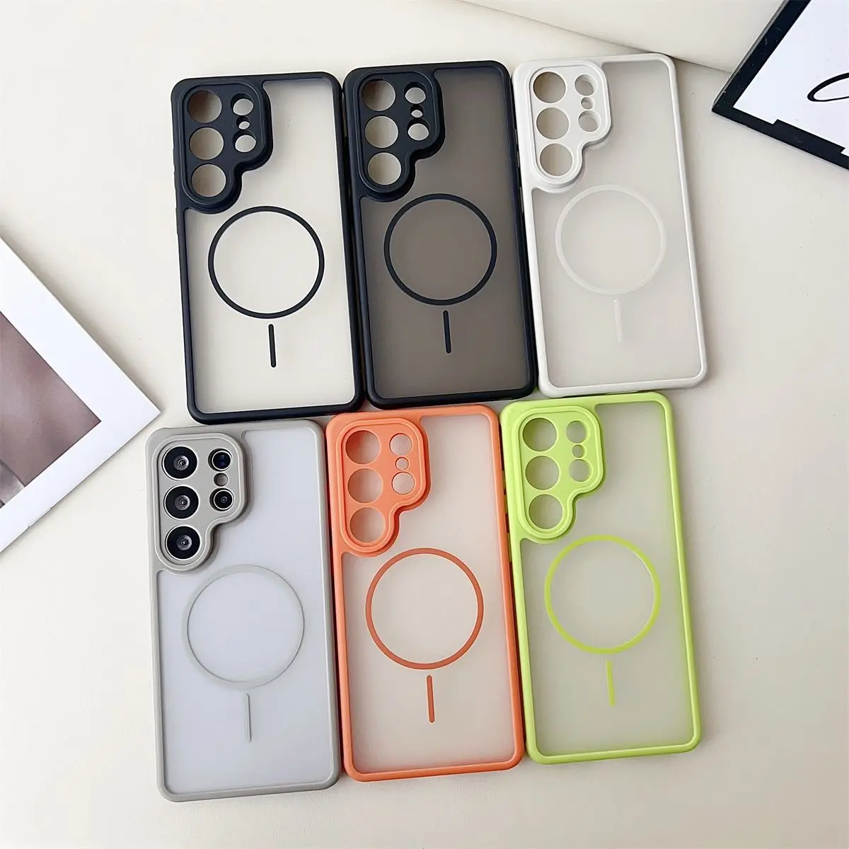 

Case for Samsung S26 Ultra S25 Plus S24, Matte Frosted Transparent Hard PC with Soft TPU Bumper Shockproof Slim Fit Magnetic