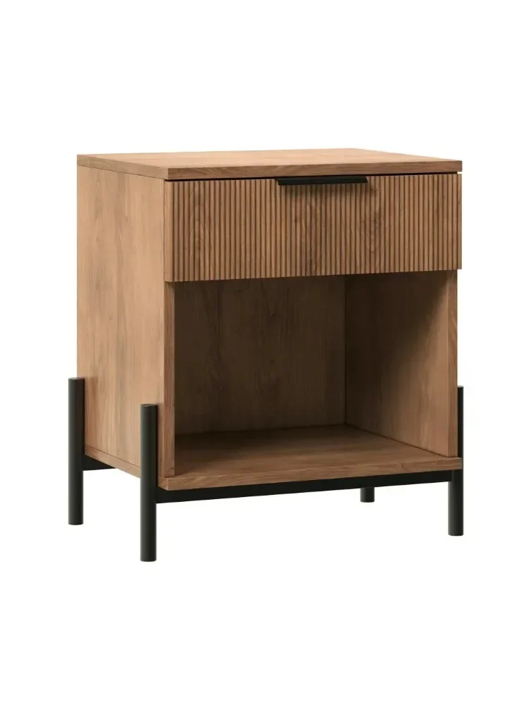 Modern Fluted-Drawer Nightstand with Open Cubby – Mocha