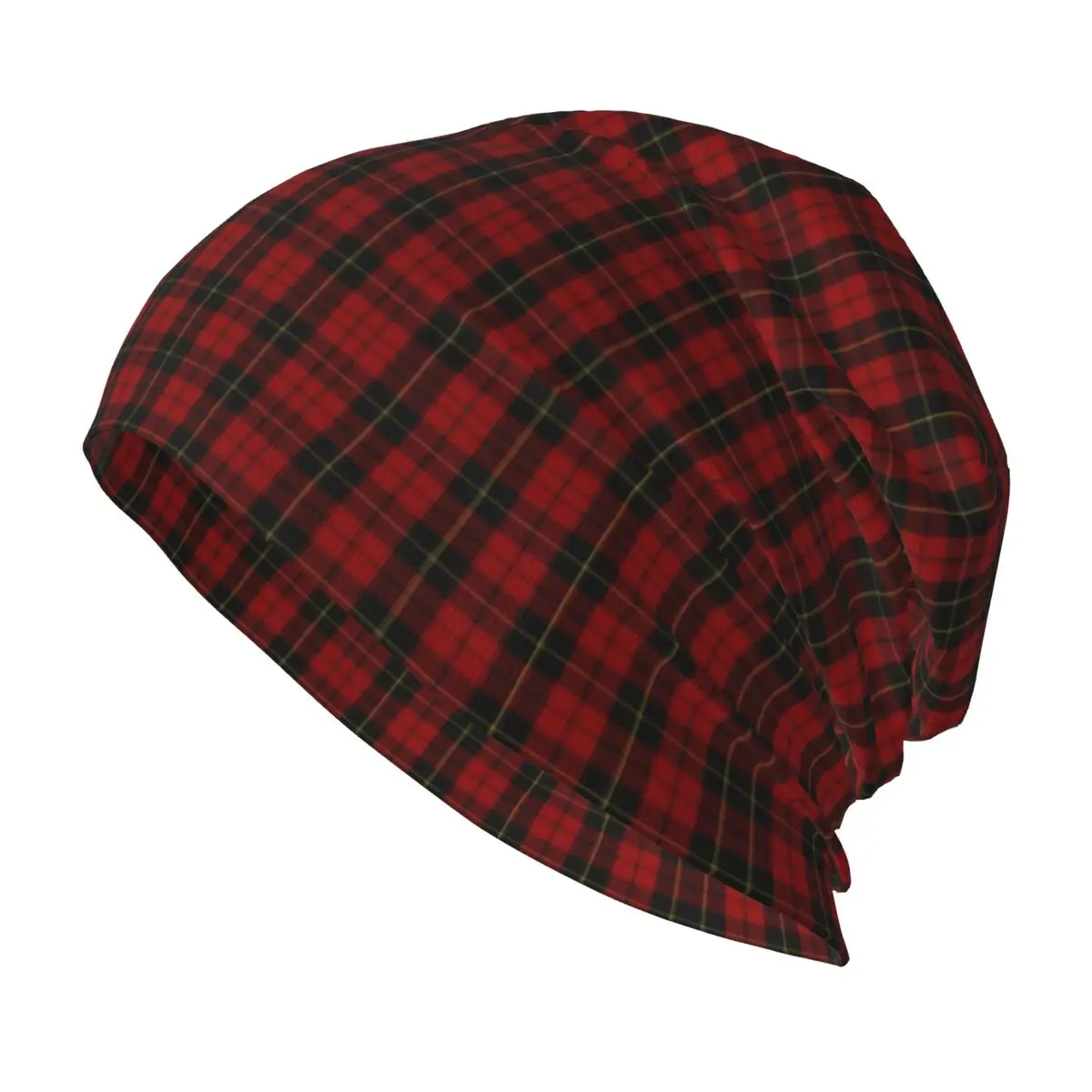 Red Modern Tartan Plaid Skullies Beanies Caps Unisex Winter Warm Knitted Hat Adult Check Gingham Bonnet Hats Outdoor Ski Cap