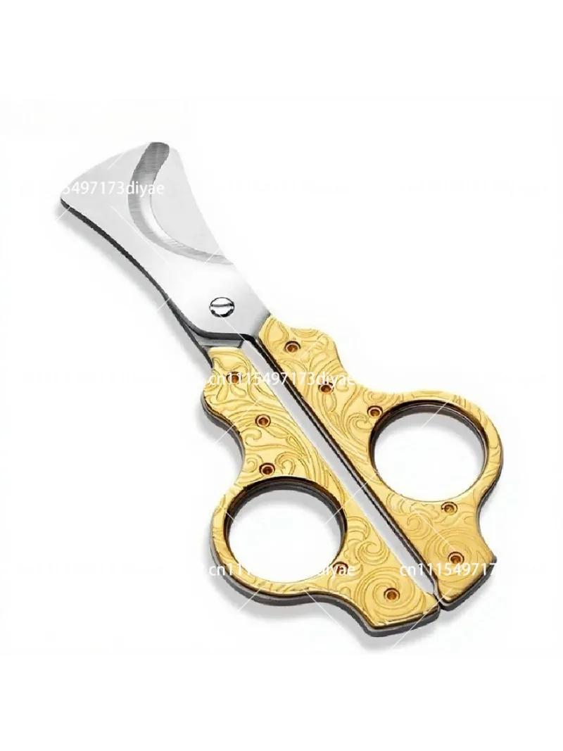 Vintage Stainless Steel Cigar Scissors with Embossed Pattern, Sharp Large Ring Diameter Blade for Cutting