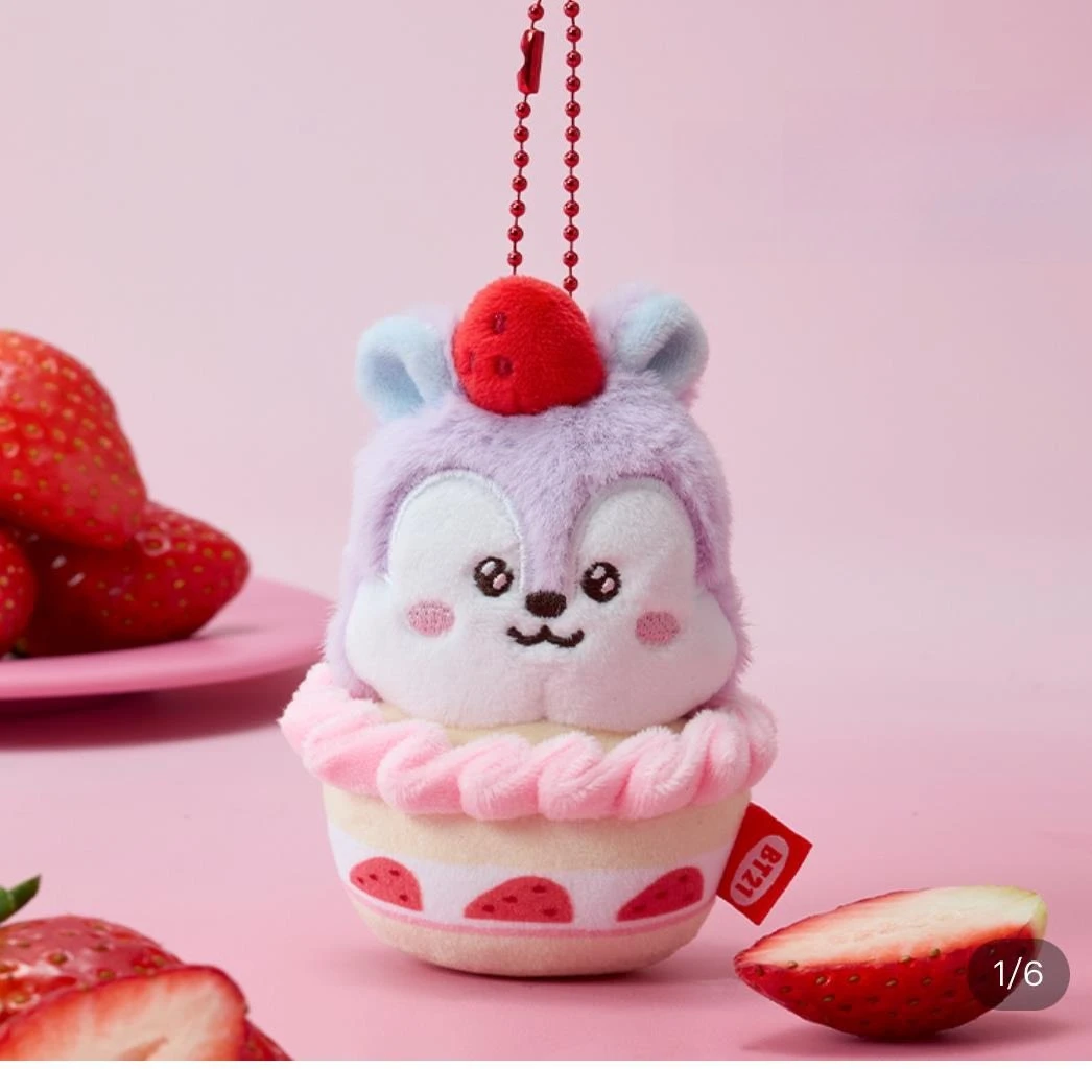 BT21 Doll Pendant Strawberry Cake Party Doll Fragrant Soft Sweet and Sour Strawberry Packaging Decoration Pendant Keychain - view 4
