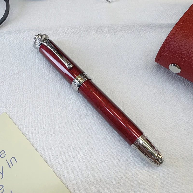 

Wet Red Hongdian N25 Fountain Pen Snake Year Metal Green/Blue Piston Snake Gem Pen Clip NO.6 Nib Business Student Writing Gift