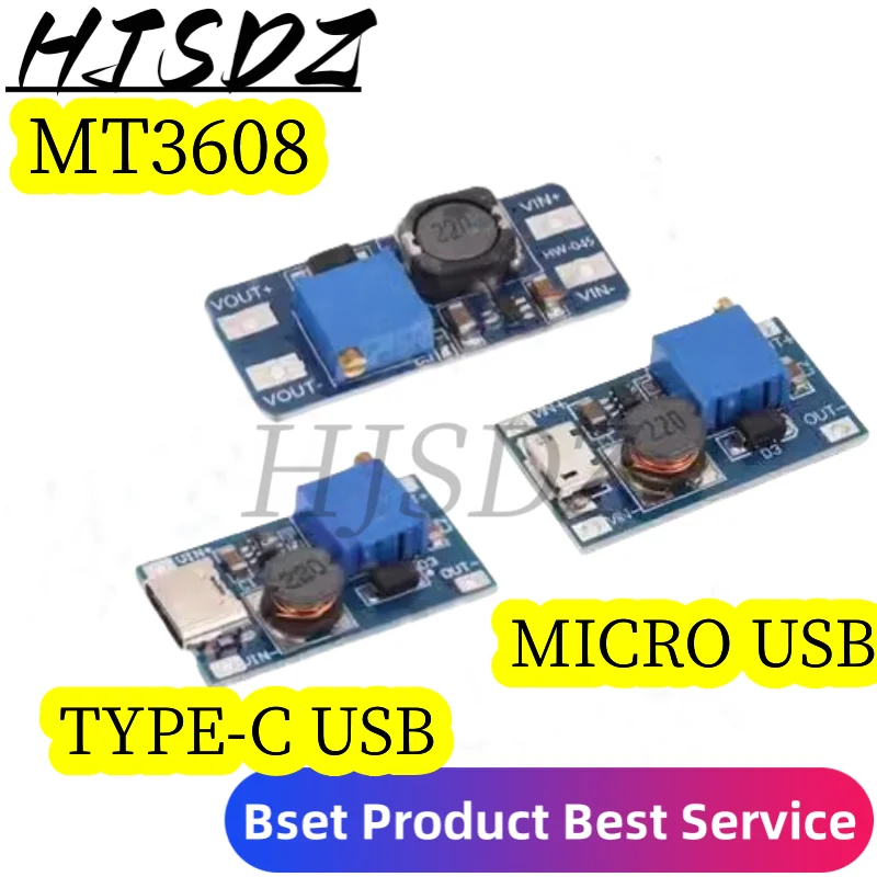 1-5PCS/LOT MT3608 DC-DC Adjustable Boost Module 2A Boost Plate Step Up Module TYPE-C MICRO USB 2V-24V to 5V 9V 12V 28V