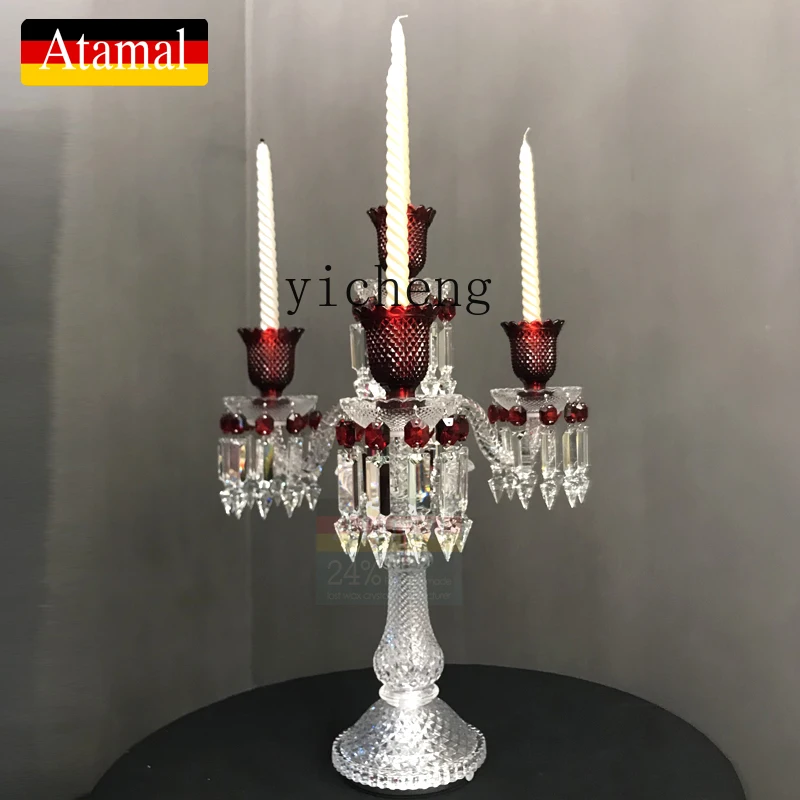 Hp-19 Romantic Candlelight Restaurant Crystal Candle Holder European Classical Red High Foot Long Candle Base