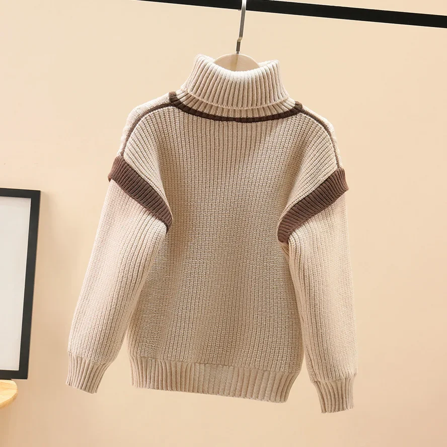 

Boys Cotton Sweaters 3-17T Kids Spring-Winter High Collar Warm Jacket Children Pullovers Long Sleeve Knitted Turtleneck Tops