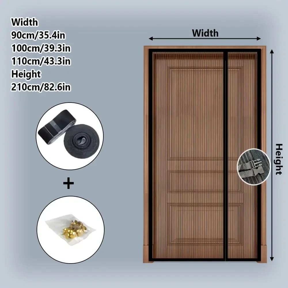 Magnetic mosquito proof door curtain - side opening fiberglass hands-free mesh barrier,left and right opening and closing design