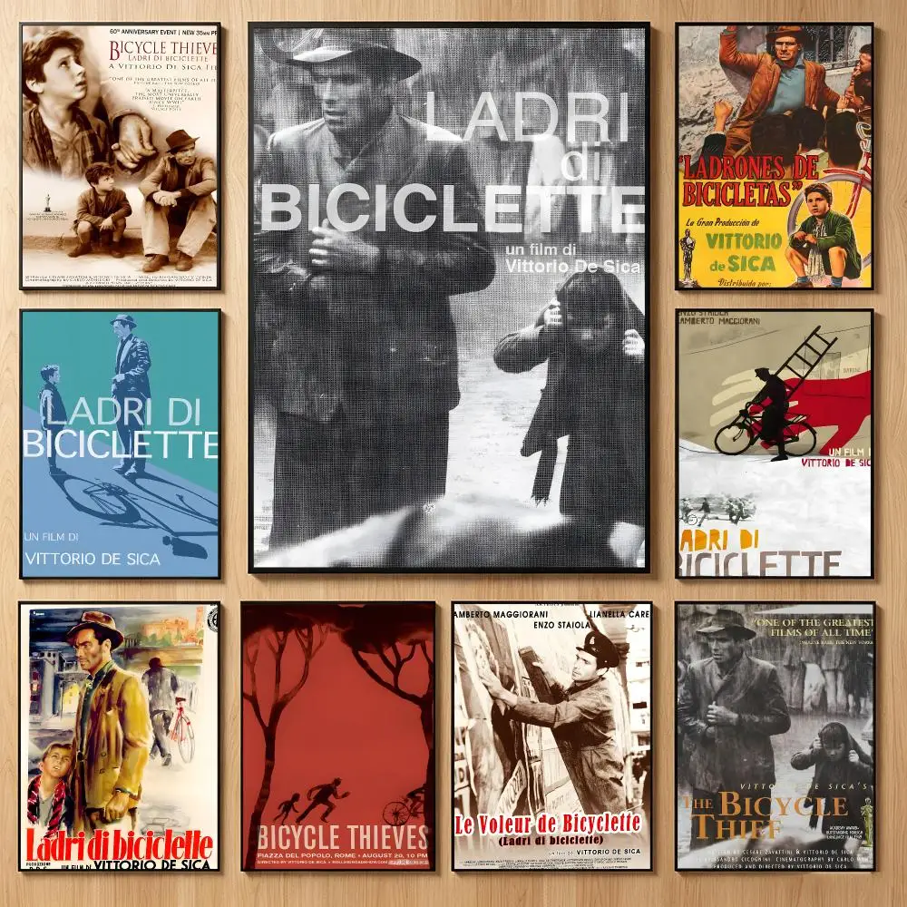 Neorealist Movie B-Bicycle Thieves Poster Classic Self-Adhesive PP Wall Sticker for Living Room Bar Decor Gift