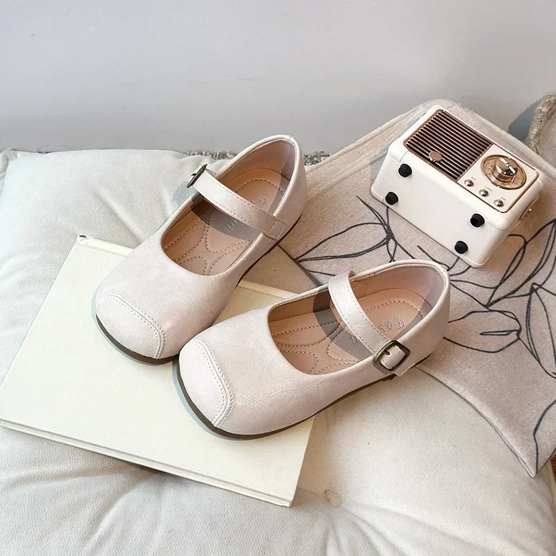 

Kids Leather Shoes Retro Soild Color 2025 Spring Autumn Girls Flat Shoes Soft Sole Children Princess Shoes Casual Non-slip Ins