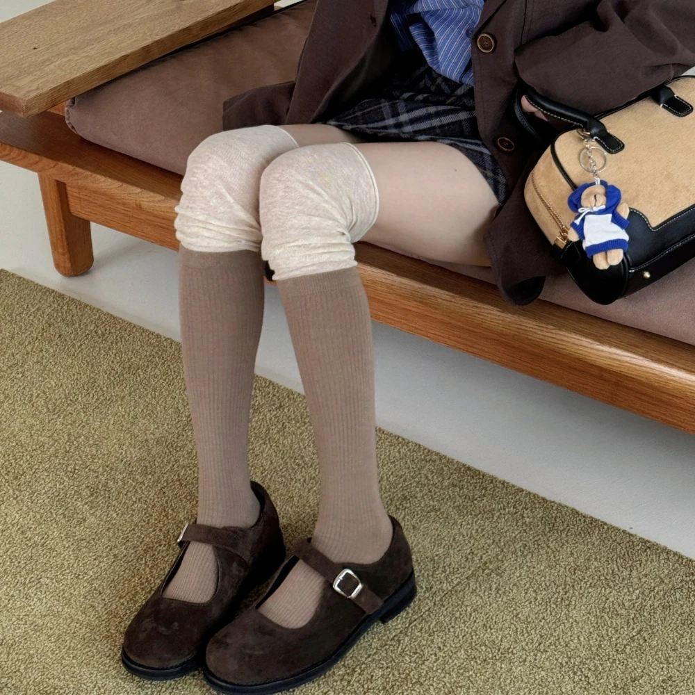 Autumn Spliced Japanese Over The Knee Socks Solid Simple Ins Retro Warm Over Knee Socks Daily Women Slouch Socks