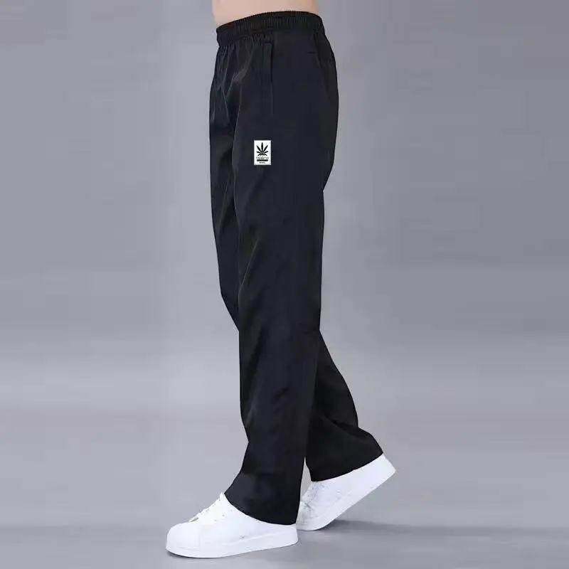 

Men Black Workwear Pants Sports Wide-legged Trouser Man Clothing Pockets Sweatpants Straight Casual Baggy Loose Thin Solid New