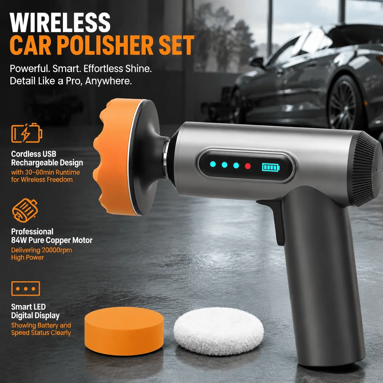Cordless Car Polisher Wireless Buffer Portable Auto Detailing Tool Kit With Smart Digital Display Mini Waxing Machine For DIY