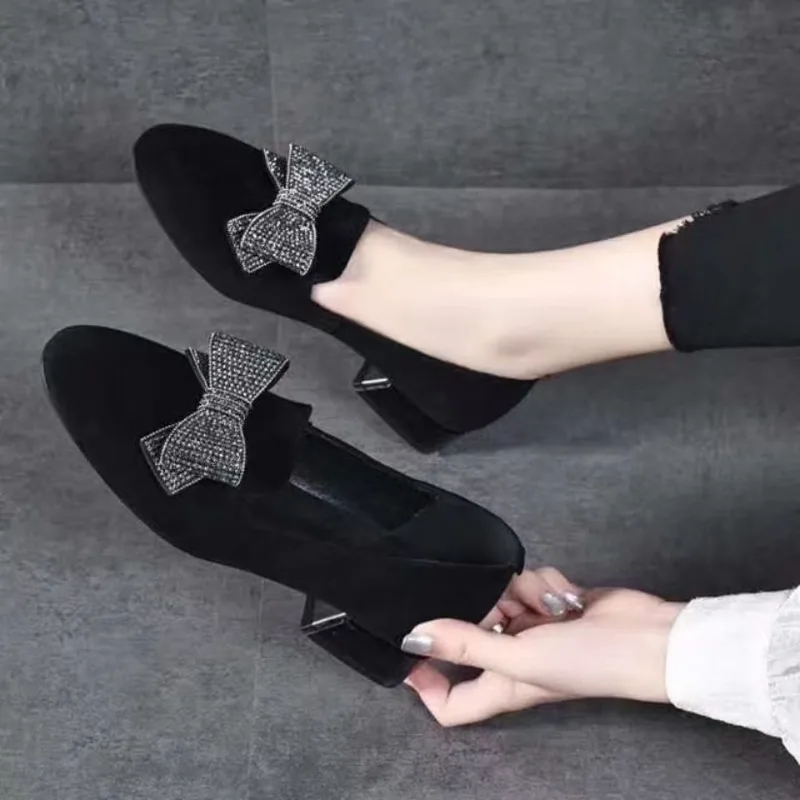 Sepatu Loafer Wanita Model Terbaru 2025, Hitam, Modis, Hak Rendah, Ujung Bulat, Kasual