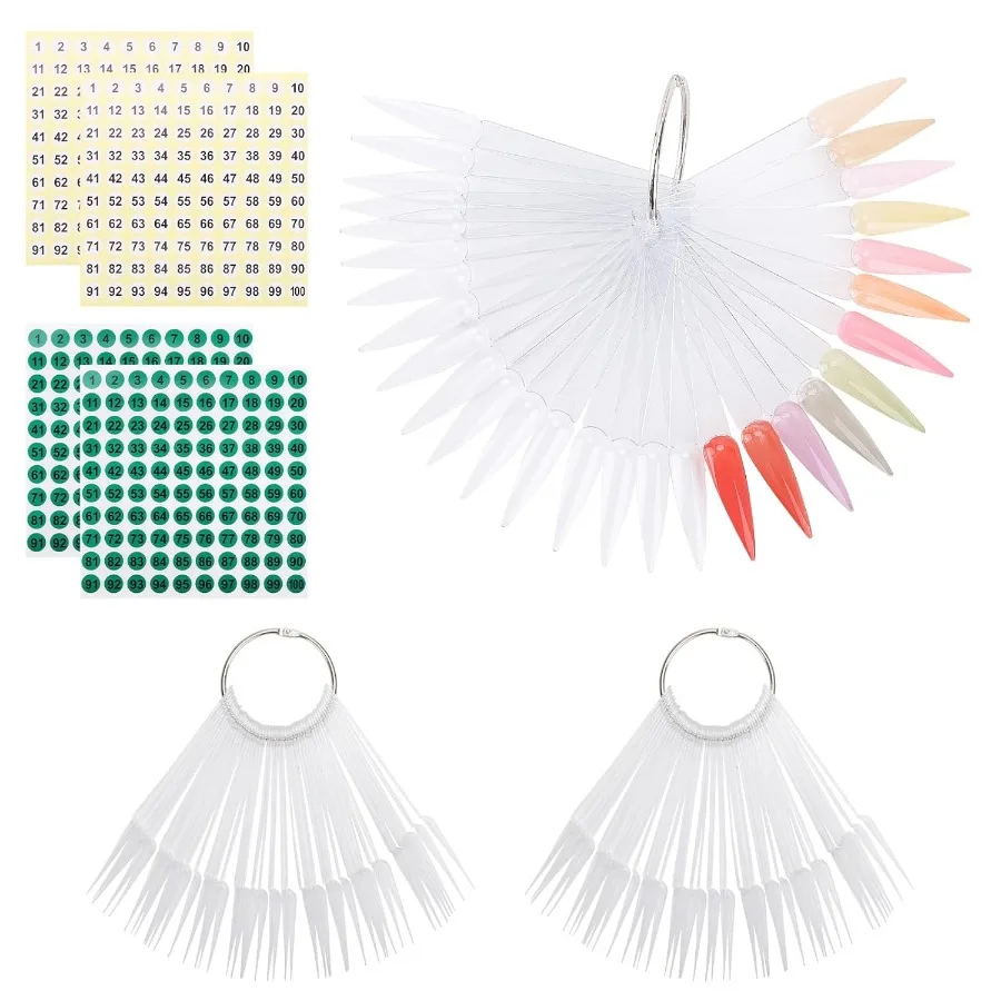 Bâtons d'échantillons d'ongles avec autocollants numériques, 150 pièces, pour affichage des couleurs, échantillons de vernis à ongles transparents en forme d'aiguilles avec anneau pour