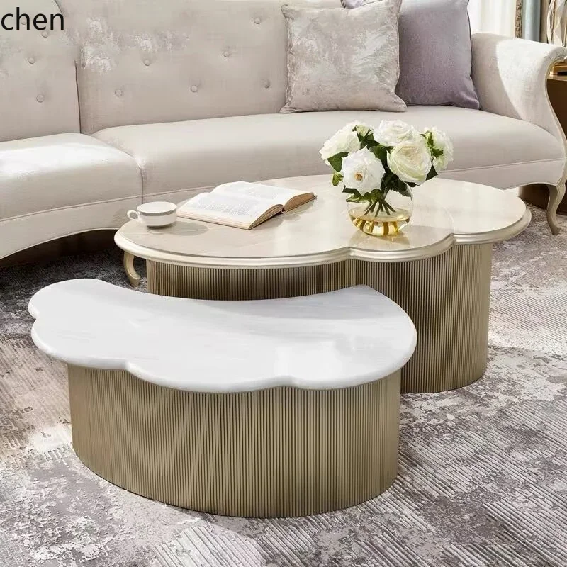 Mesa de centro H5.26 de luxo leve para sala de estar, em madeira maciça, com design nuvem.