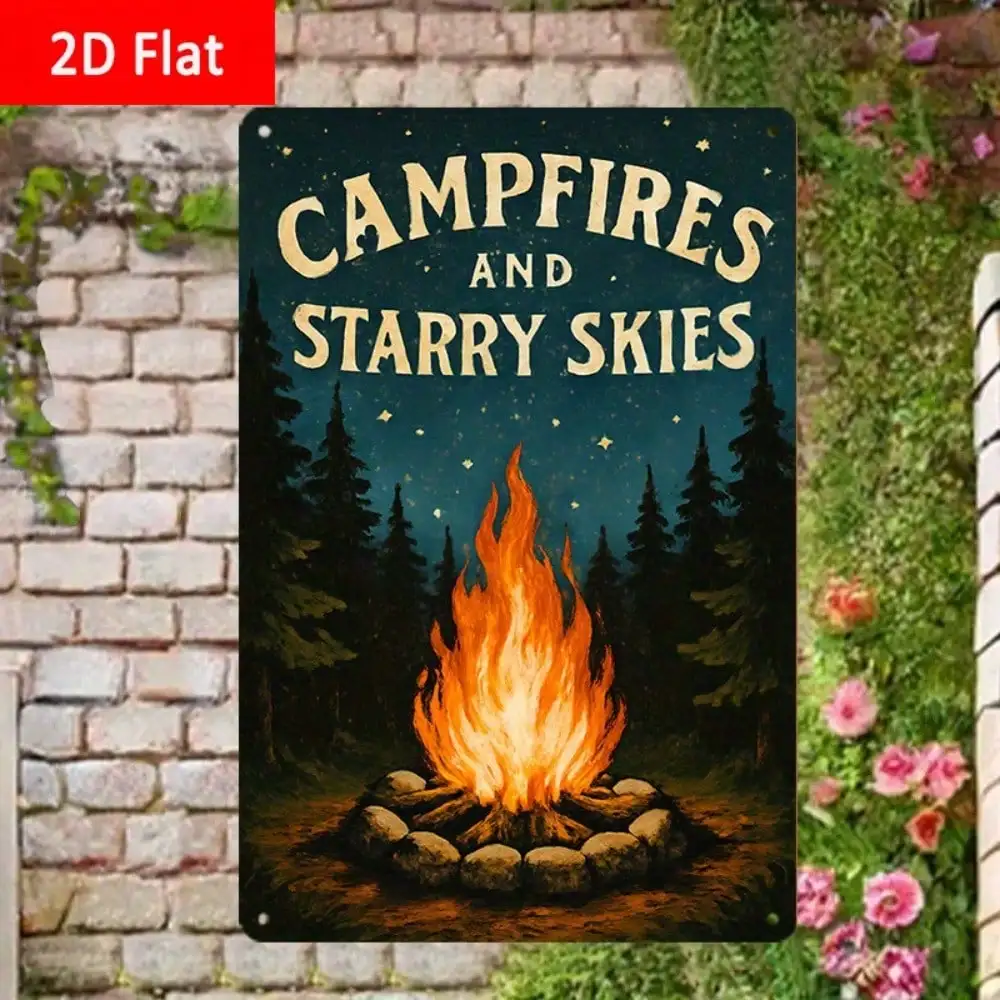 

1pc Tin Sign "Camping Campfires Theme" Rustic Outdoor Adventure Style for Cabins, Recreation Rooms, Gifts 8x12 Inches/20x30cm