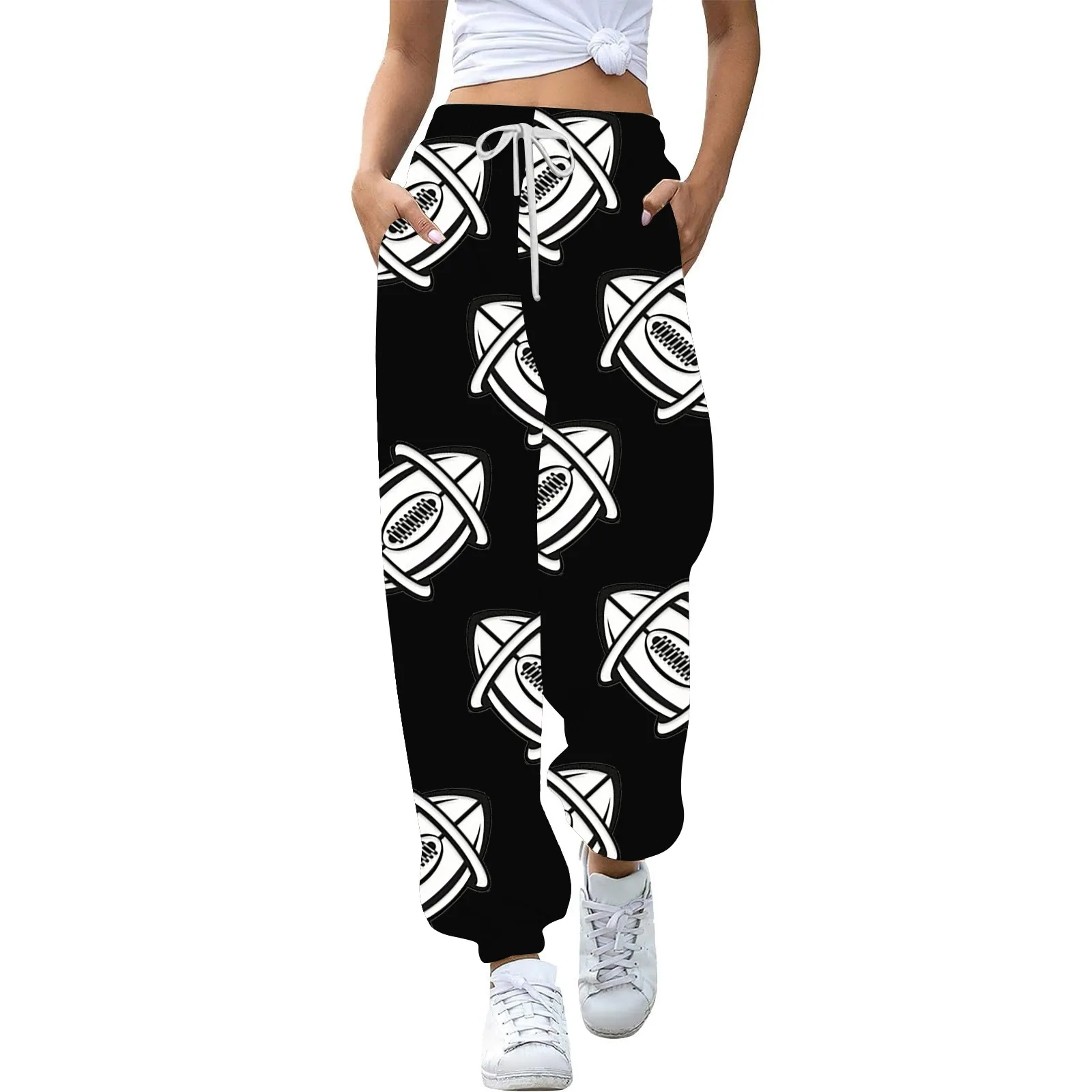 

Women's Fashion Pants Rugby Festival Suitable For Printed Bottom Tracksuit Pants Pocket High Waisted Exercise Gym Sport Jogger