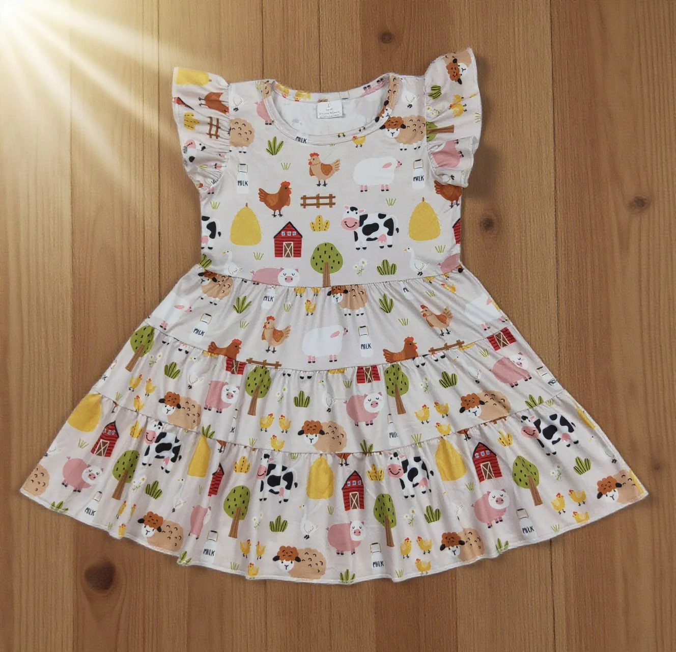 

Z816-10 GSD2595 Kids Summer Clothes Short Sleeve Farm Print Baby Girls Dress