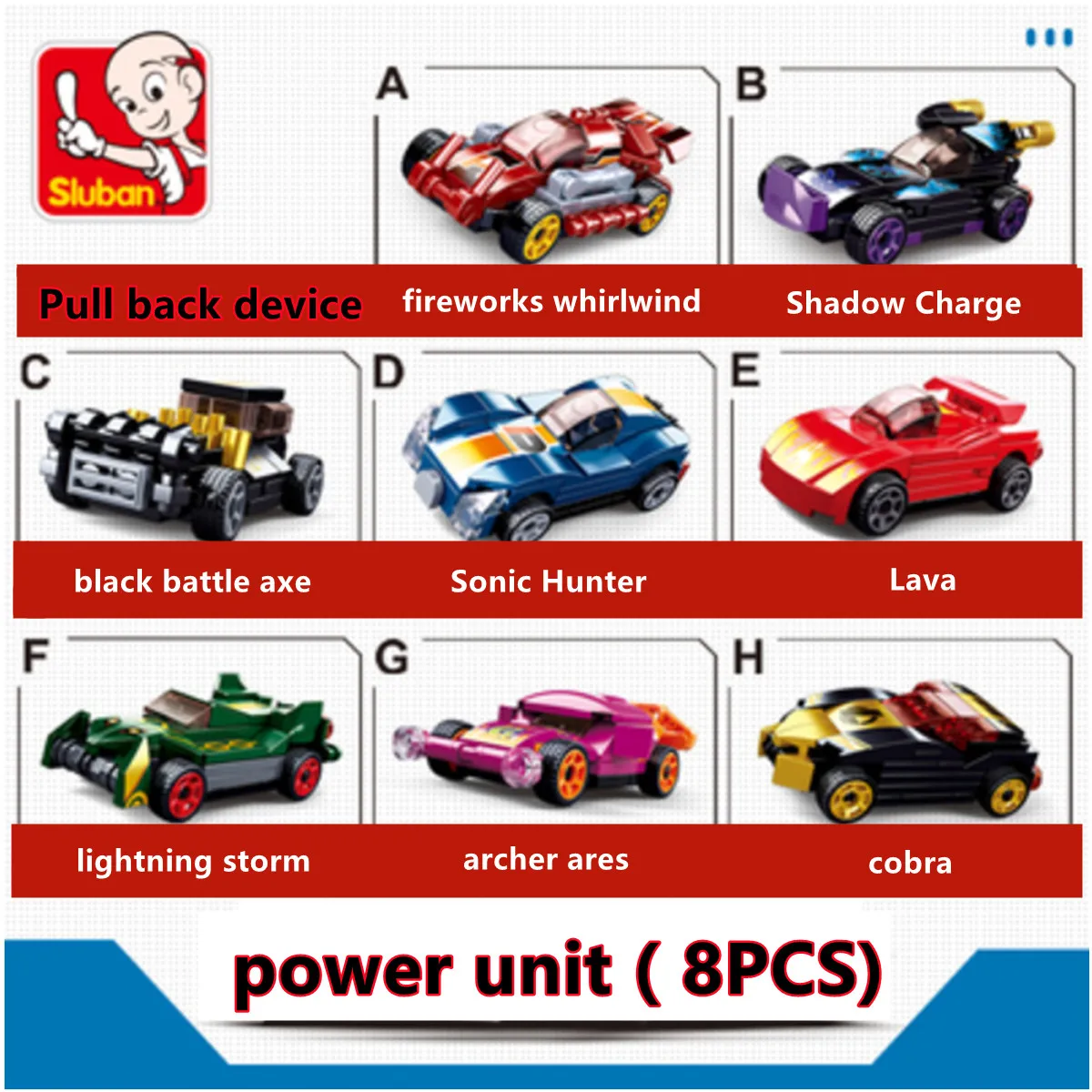 Sluban Building Block Toys Pull Back Racing Cars 32 Different Mini Racers Power Bricks Random Delivery Super Wheels Hot Race