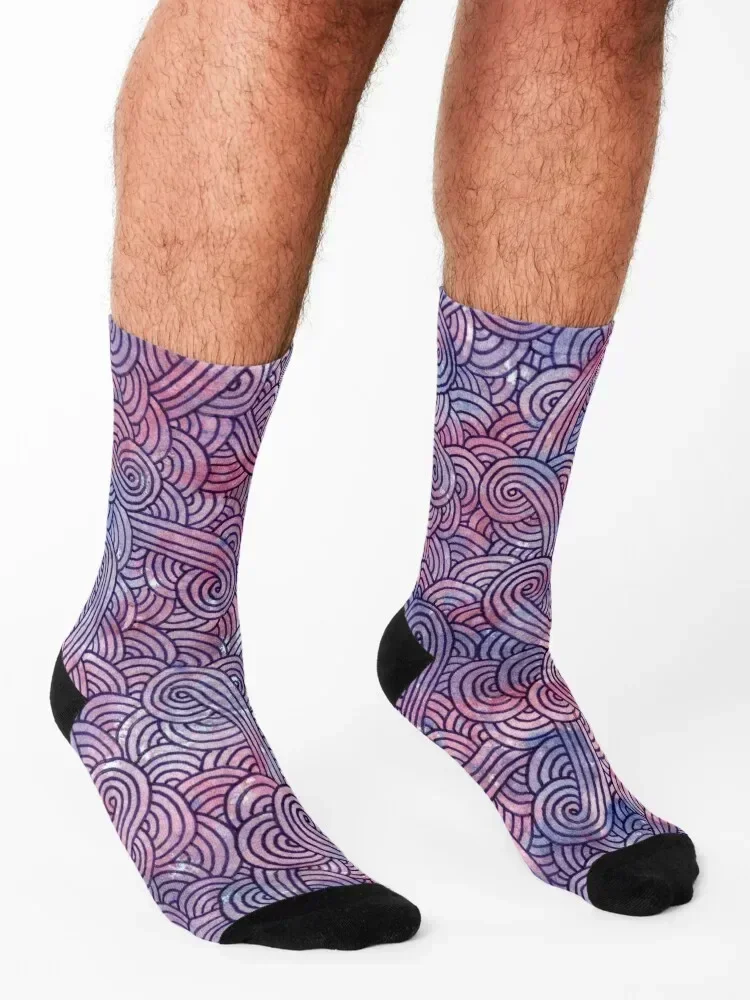Purple swirls doodles Socks fashionable golf Stockings compression cycling Socks For Girls Men's