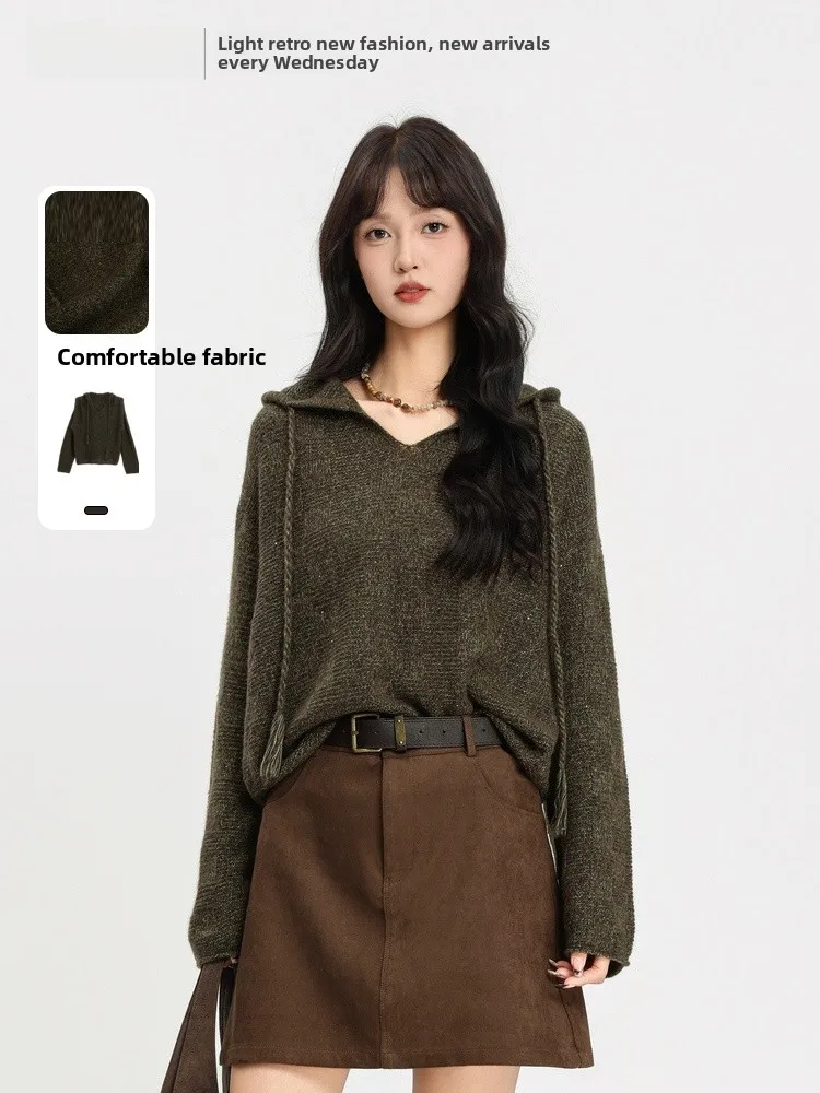 

Faionable Knitted Hat Sweatirt Memory's Starting Point 2025 Winter New Sle Versatile Slimming Sli Knitwear Top