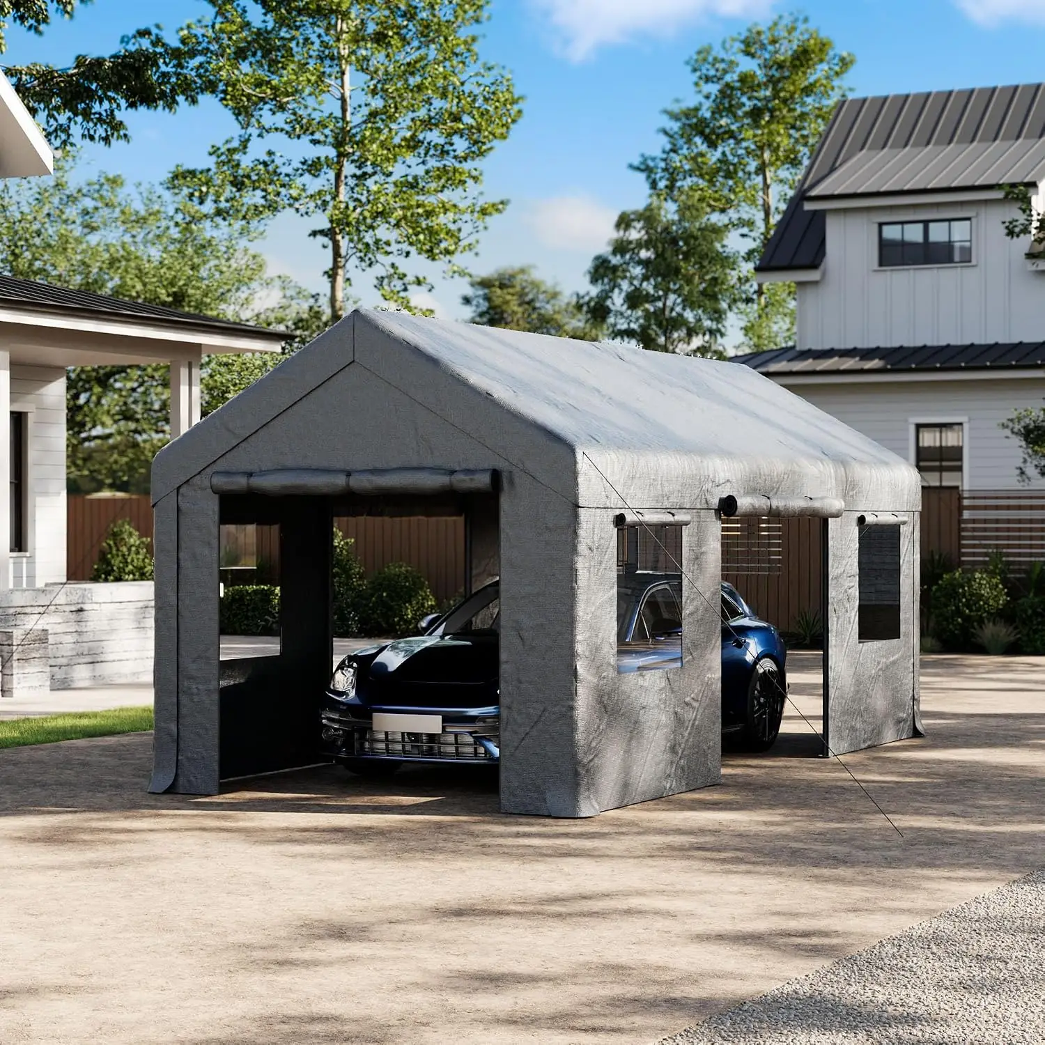 Heavy Duty 10x20ft Carport, Outdoor Storage with Side Door, Waterproof & UV-Resistant Garage Canopy, Portable Car, Customized