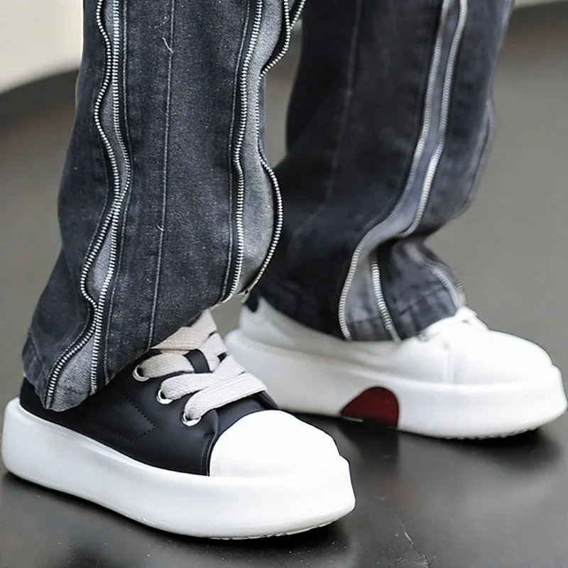 Sneakers Casual Mens Designer White Board Shoes Fashion Microfiber Leather Breathable Height Increased Flat Platform Sport Shoes